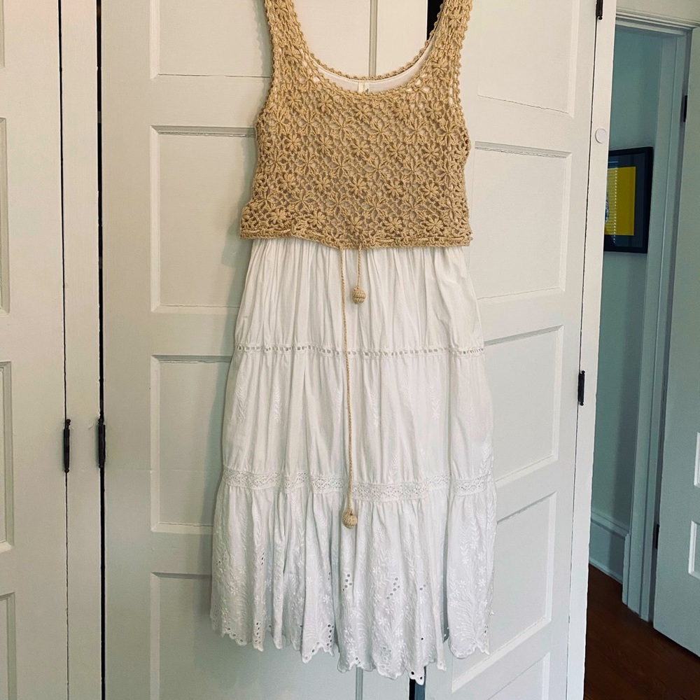 Anthropologie summer crochet & white eyelet dress